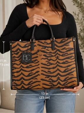 BC Bags Tiger Print Structured Orange Black Tote Gold Hardware Shoulder Strap